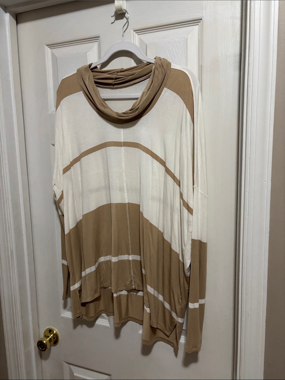 Bordeaux Cream and Camel Striped Tunic Top